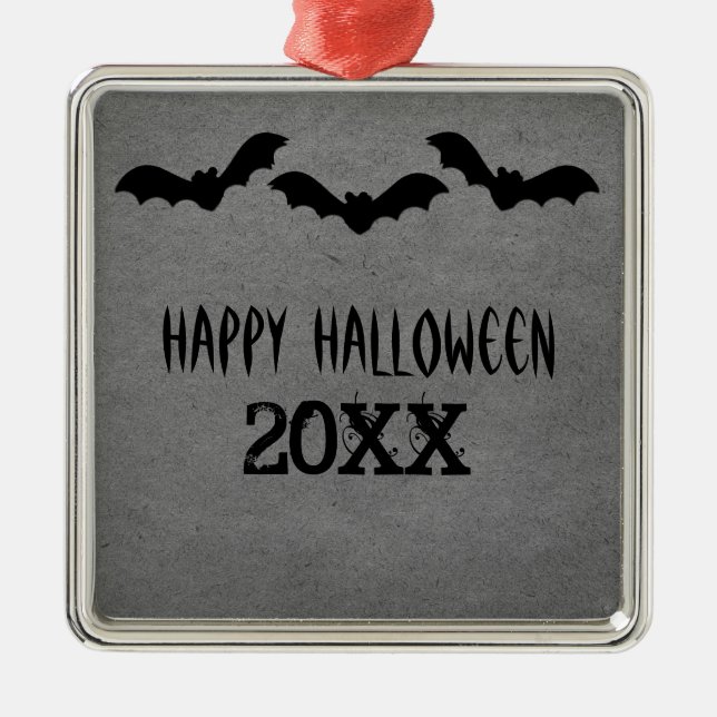 Trio of Bats Halloween Premium Ornament, Grey Metal Ornament (Front)