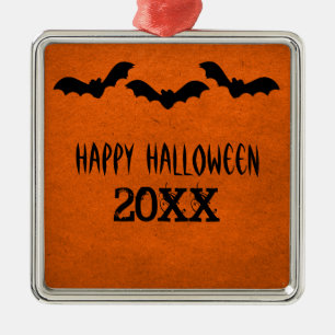 Trio of Bats Halloween Premium Ornament, Orange Metal Ornament