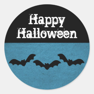 Trio of Bats Halloween Stickers, Dark Blue Classic Round Sticker