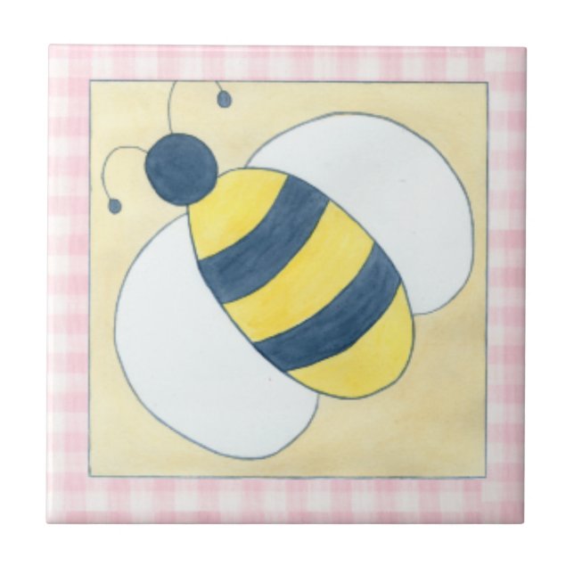 Trio of Bees with Flowers Ceramic Tile (Front)