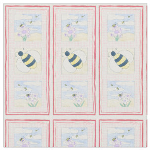 Trio of Bees with Flowers Fabric
