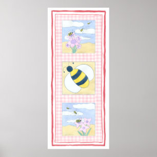 Trio of Bees with Flowers Poster