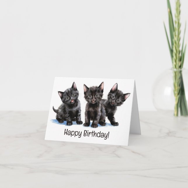 Trio of Black Kittens Folded Card (Front)
