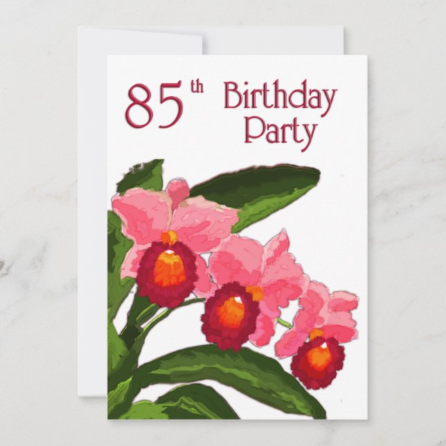 Trio of Cattleyas Birthday Party 85 Invitation (Front)