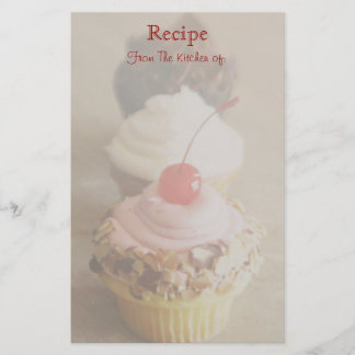 Trio of Cherry Cupcake Recipe Stationery