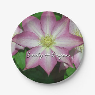 Trio of Clematis Pink and White Spring Vine Paper Plate