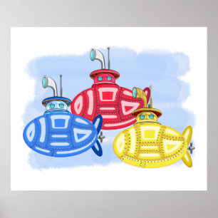 Trio of Crayon Coloured Subs Poster