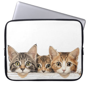 TRIO OF CUTE KITTY CATS PEEKING OVER FENCE LAPTOP SLEEVE