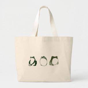 Trio of Grumpy Japanese Frogs Toads 19th Century Large Tote Bag