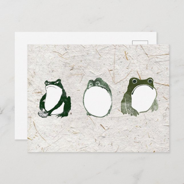 Trio of Grumpy Japanese Frogs Toads 19th Century  Postcard (Front/Back)