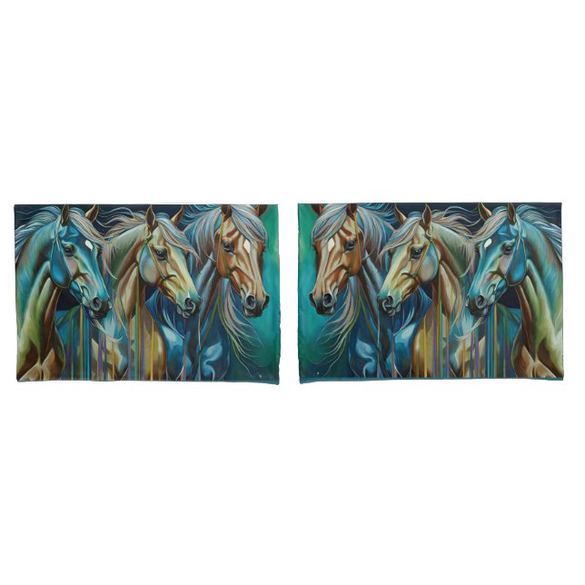 Trio of Horses  Pillowcase (Front-Set)