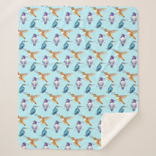 Trio of Hummingbirds with Aqua Background Sherpa Blanket
