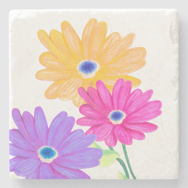 Trio of Joy: Bright Floral  Stone Coaster (Front)