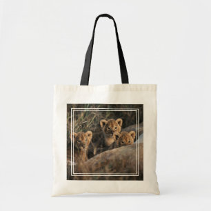 Trio of Lion Cubs with Mother Tote Bag