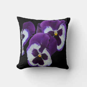 Trio of Purple White Pansy Blooms: Natures Harmony Cushion