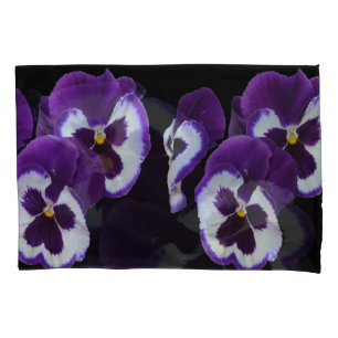 Trio of Purple White Pansy Blooms: Natures Harmony Pillowcase