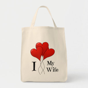 Trio of Red Heart Balloons I Love My Wife Tote Bag