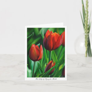 Trio of Red Tulips flower nature digital painting Card