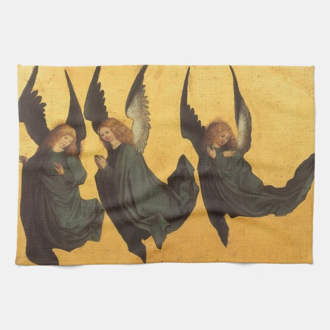 Trio of Renaissance Angels by Master of Housebook Tea Towel (Horizontal)