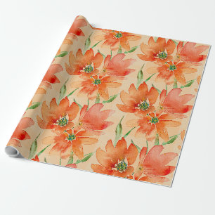 Trio of Tropical Red Orange Flowers Wrapping Paper