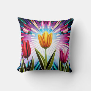 Trio of Tulips: A Burst of Springtime Beauty Cushion