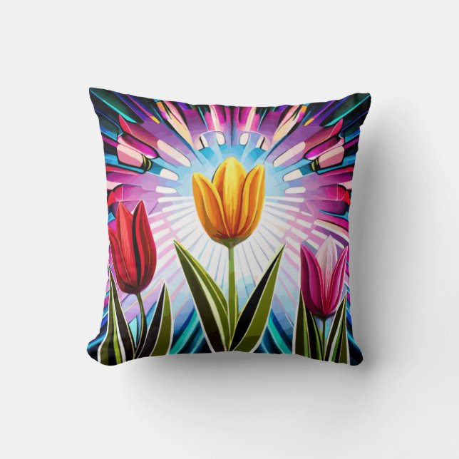 Trio of Tulips: A Burst of Springtime Beauty Cushion (Front)