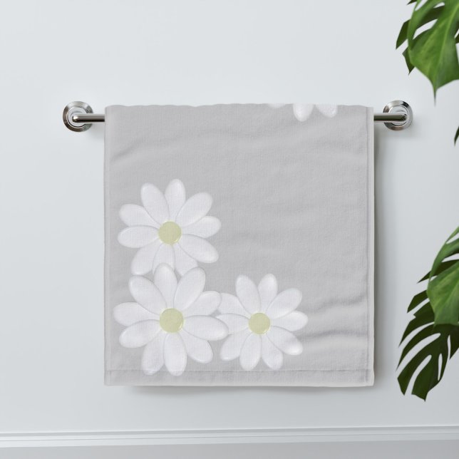 Trio of White Daisies Silver Grey Hand Towel (A pretty daisy hand towel in soft grey. Check out the collection for coordinating bathroom products)