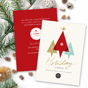 Trio Trees Dove And Holiday Cheer Modern Business Card
