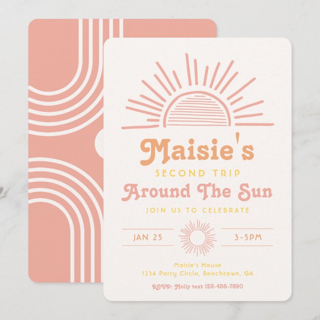 Trip Around The Sun Invitation | Boho Birthday (Front/Back)