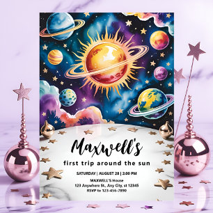 Trip Around the Sun Space 1st Birthday Invitation