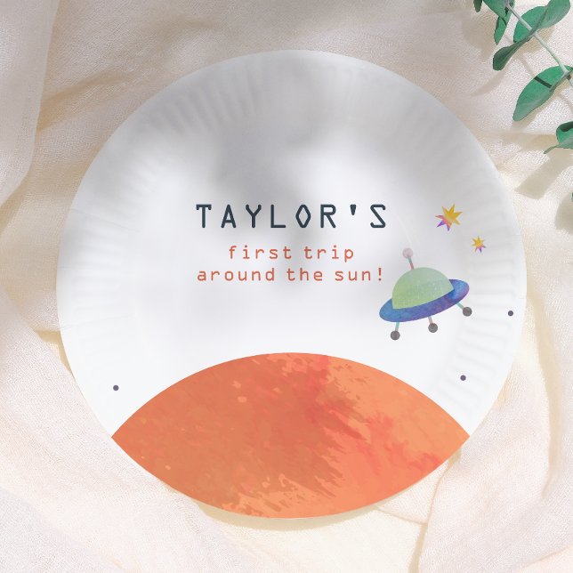 Trip Around The Sun | Space Boy Birthday Paper Plate (Creator Uploaded)
