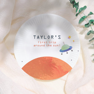 Trip Around The Sun   Space Boy Birthday Paper Plate