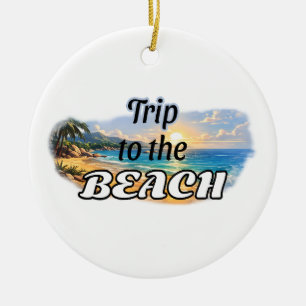 Trip to the Beach Tropical Sunset Escape Design Ceramic Ornament