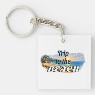 Trip to the Beach Tropical Sunset Escape Design Key Ring