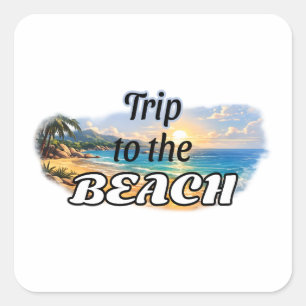 Trip to the Beach Tropical Sunset Escape Design Square Sticker