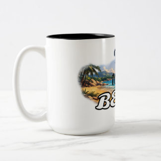 Trip to the Beach Tropical Sunset Escape Design Two-Tone Coffee Mug
