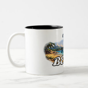 Trip to the Beach Tropical Sunset Escape Design Two-Tone Coffee Mug