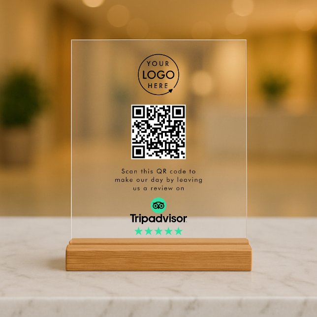 Tripadvisor Reviews | Business Review Link QR Code Acrylic Sign (Gain Tripadvisor reviews & grow your business with this rating request acrylic tabletop sign.)