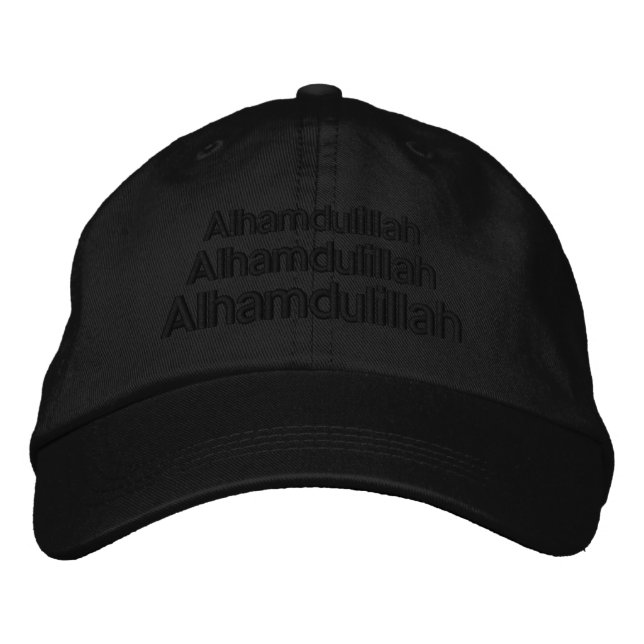 Triple Alhamdulillah Typography Black Trucker Hat (Front)