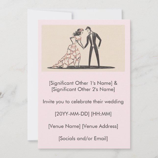 Triple-armed bride and groom in love invitation (Front)