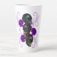 Triple Black Day Of The Dead Skulls Purple Roses