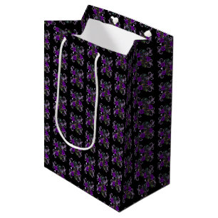 Triple Black Day Of The Dead Skulls Purple Roses Medium Gift Bag