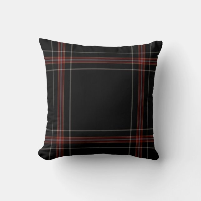 Triple Black Red Giant Tartan Plaid Cushion (Front)