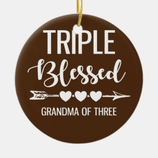 Triple Blessed Grandma Of Three Grandkids Ceramic Ornament