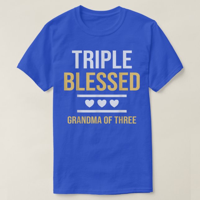 Triple Blessed Grandma Of Three Grandkids Grandmot T-Shirt (Design Front)