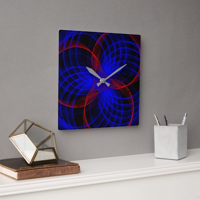 Triple Blueberry Colour Geometric Square Wall Cloc Clock (Office)