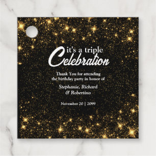 Triple Celebration Joint Birthday Gold Black Favour Tags