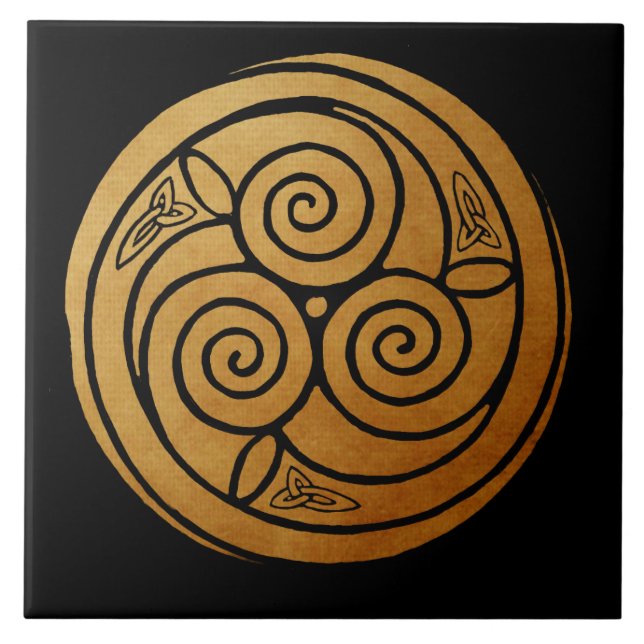Triple Celtic Knot Swirl Mandala Ceramic Tile (Front)