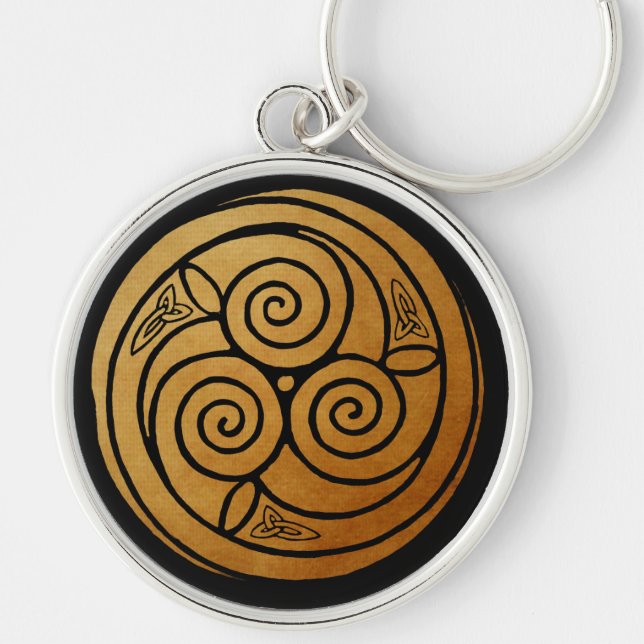 Triple Celtic Knot Swirl Mandala  Key Ring (Front)