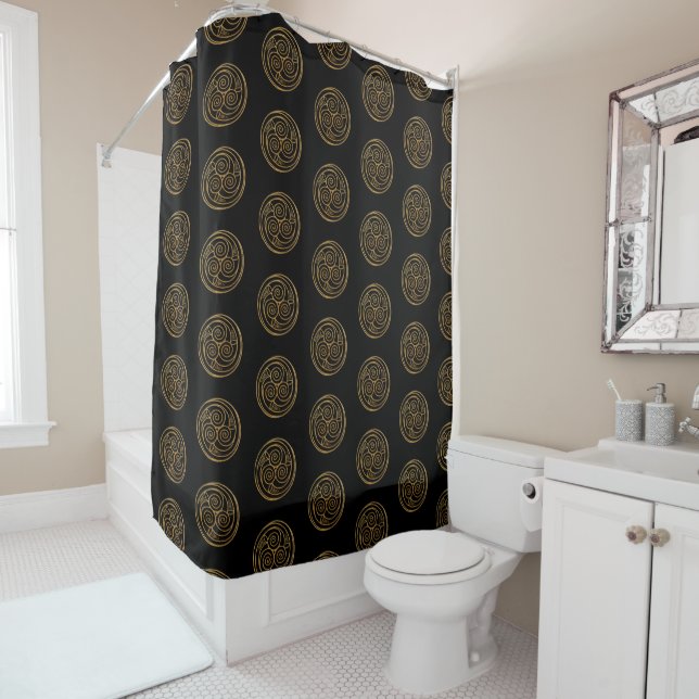 Triple Celtic Knot Swirl Mandala Shower Curtain (In Situ)